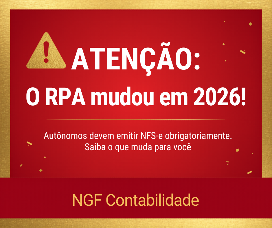 Atenção: RPA mudou em 2026
Os autônomos devem emitir NFS-e obrigatoriamente. Saiba o que muda para você.